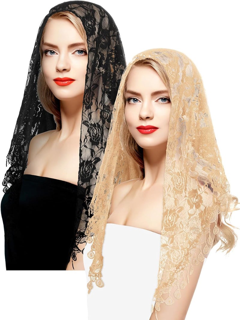 BOARDFEB 2 Pcs Mass Veil Triangle Mantilla Cathedral Head Covering Chapel Veil Latin Scarf Latin Mass Head Covering Veils - Image 1